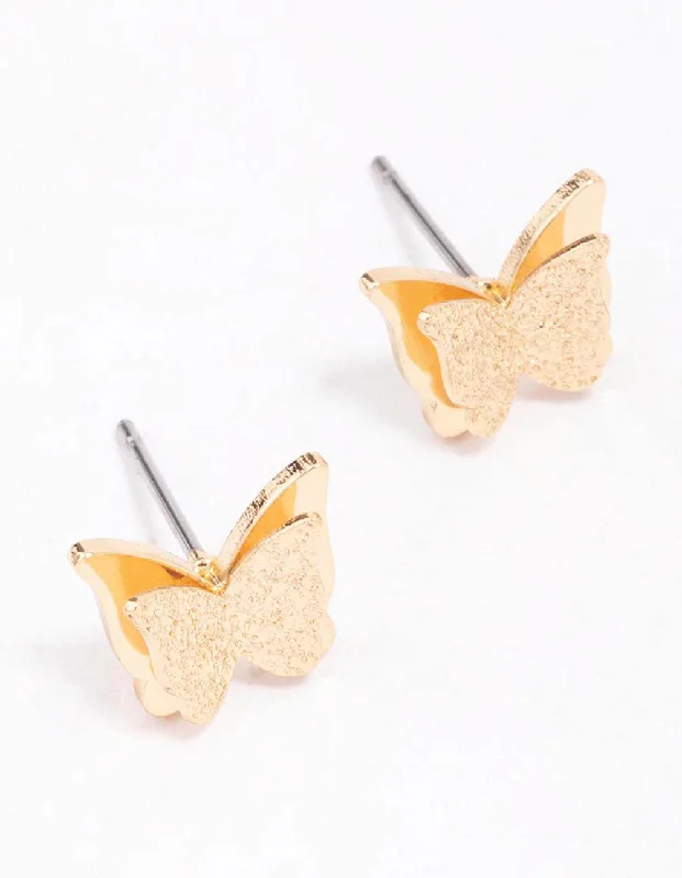 Bridal Earrings-Gold Sandblast Butterfly Stud Earrings