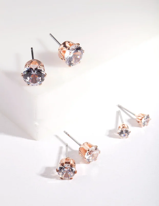 Party Earrings-Rose Gold Cubic Zirconia Earring Pack