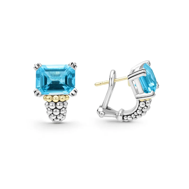 Unique Dangle Hoop Earrings-Glacier Large Swiss Blue Topaz Huggie Earrings