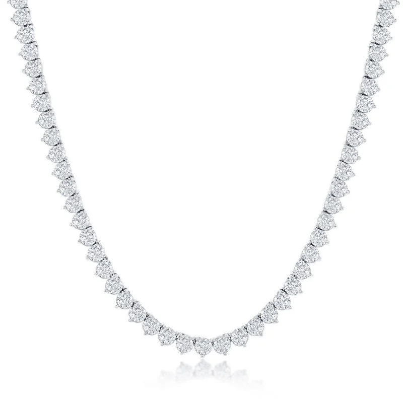 Heart Shape Crystal Necklace-SS 17" 3-Prong Round 5MM CZ Tennis Necklace