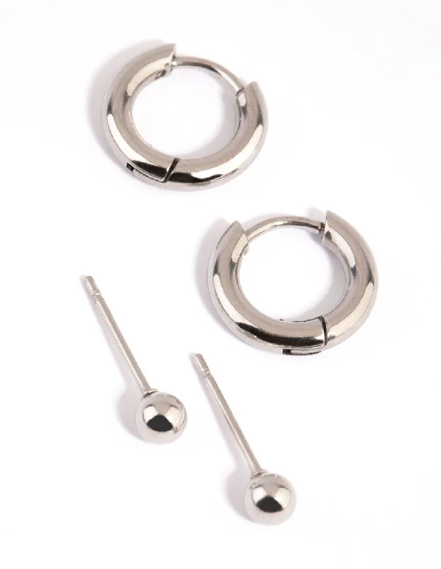 Elegant Drop Earrings-Surgical Steel Stud & Huggie Earring Set