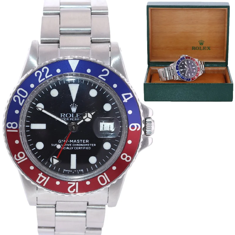 Military Style Watch-Rolex GMT-Master Pepsi Blue Red Steel Matte Oyster 1675 40mm Watch Box