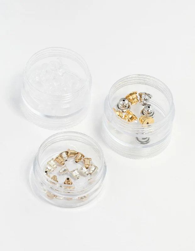 Gold Stud Earrings-Gold & Silver 3 Tubs Bullet Backs