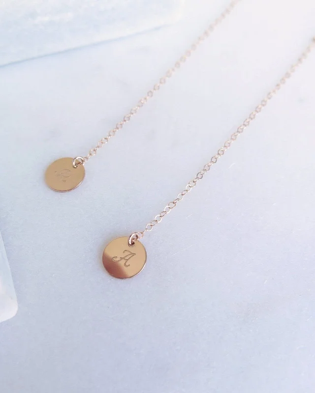 Modern Diamond Necklace-Coin Drop Necklace  - 14k Rose Gold Fill