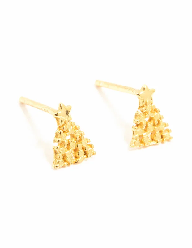 Multi-Colored Earrings-Gold Plated Sterling Silver Christmas Tree Stud Earrings