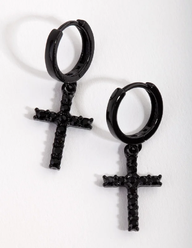 Butterfly Shape Earrings-Matte Diamante Cross Huggie Earrings