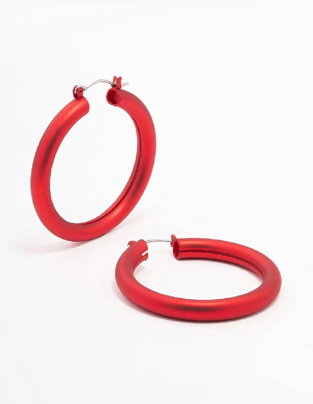 Cool Cuff Earrings-Red Pearlised Hoop Earrings