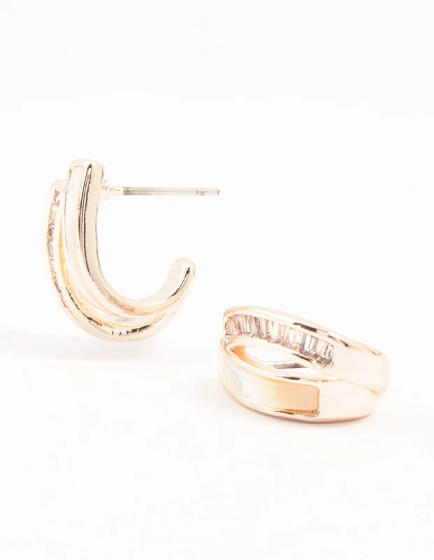 Oval Hoop Earrings-Rose Gold Plated  Double Cubic Zirconia & Mother Of Pearl Jacket Earrings