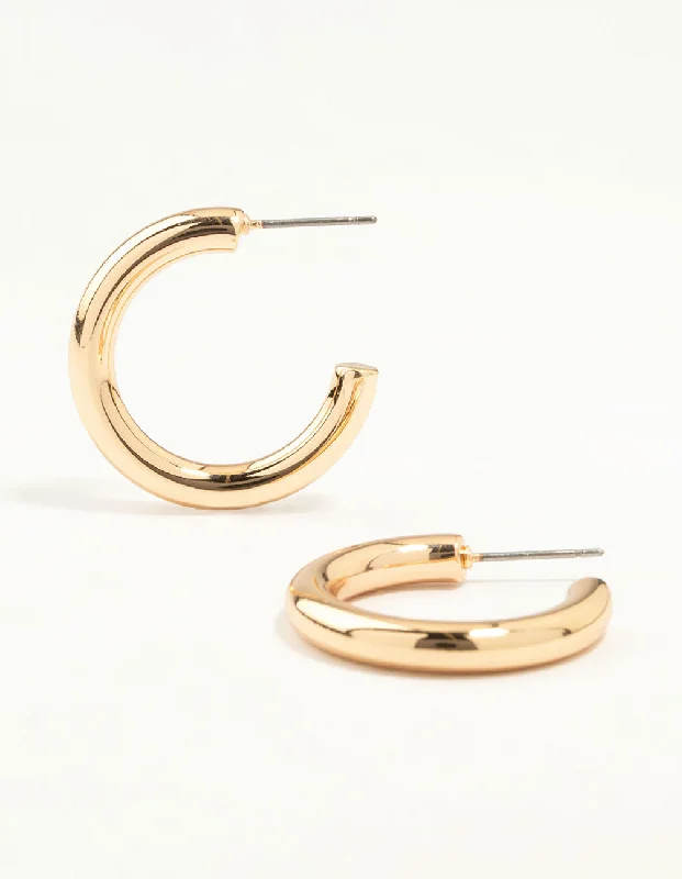 Butterfly Shape Earrings-Gold Medium Slim Hoop Earrings