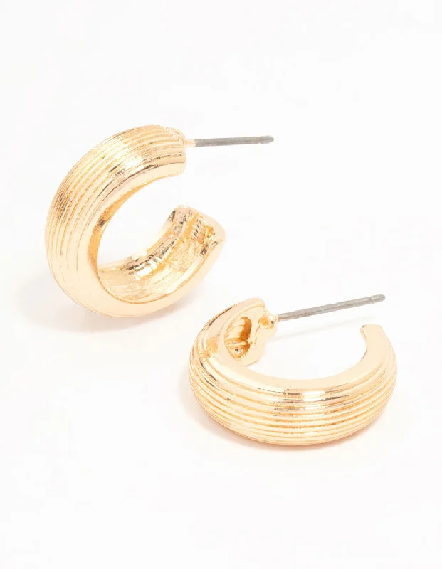 Small Drop Earrings-Gold Fluted Small Hoop Earrings