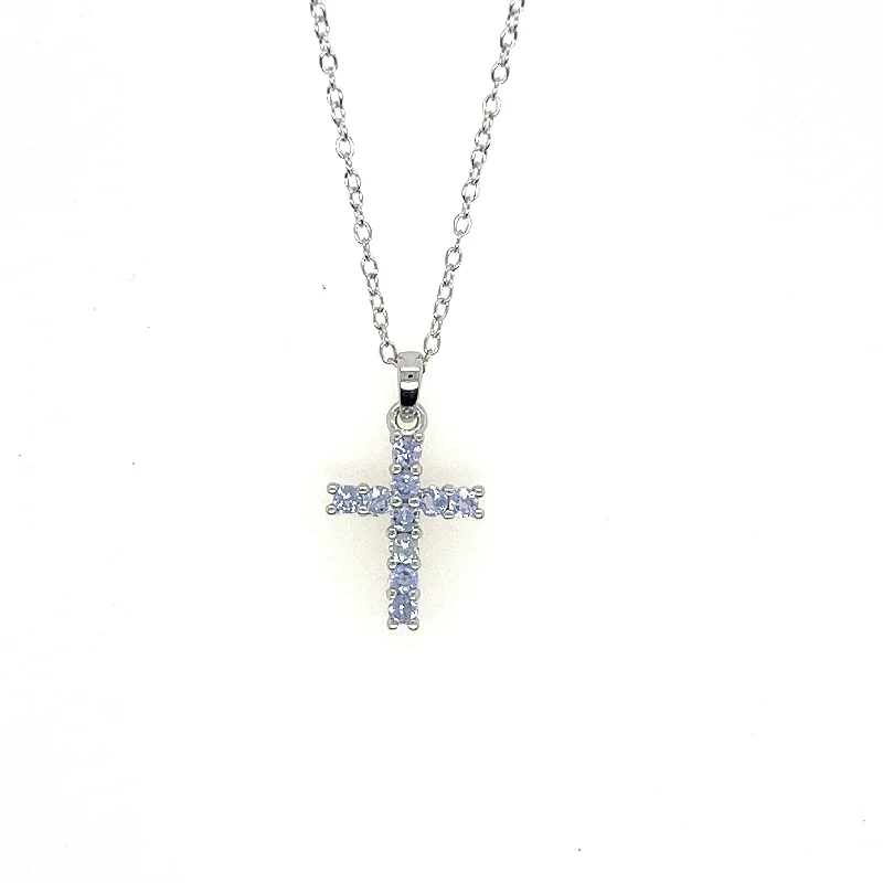 Handmade Necklace-Sterling Silver Tanzanite Cross Pendant Necklace