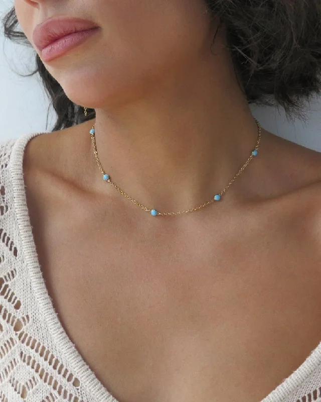 Unique Custom Necklace-Five Turquoise Necklace  - 14k Yellow Gold Fill