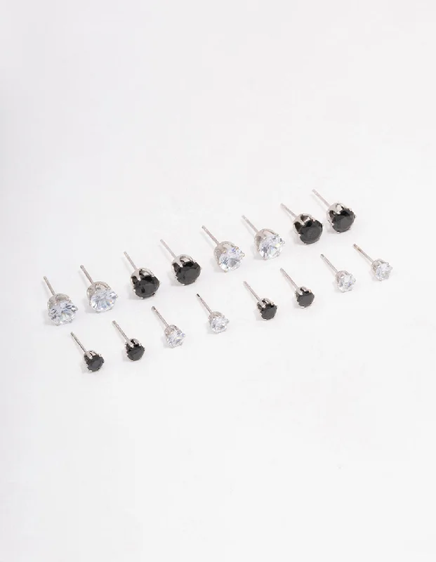 Bold Gold Earrings-Silver Basic Diamante Stud Earring 8-Pack