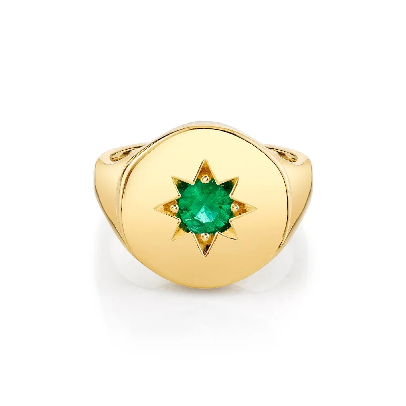 Star Set Signet Ring - Emerald / 14k Yellow Gold