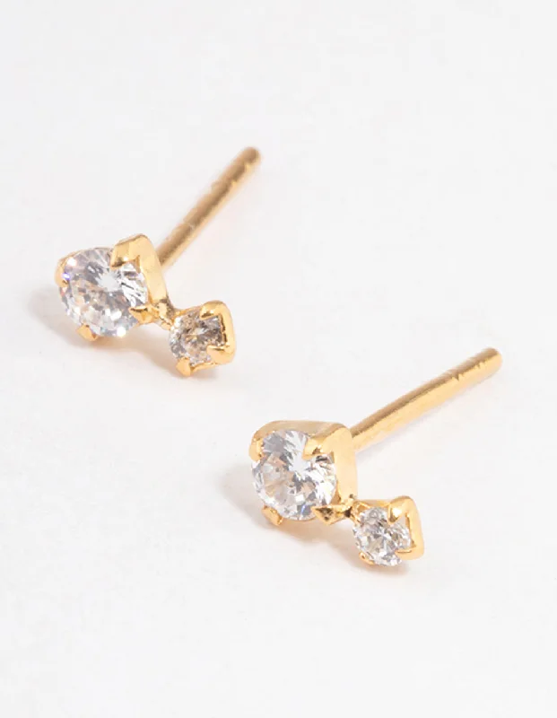 Sassy Ear Climbers-Gold Plated Sterling Silver Cubic Zirconia Stud Earrings