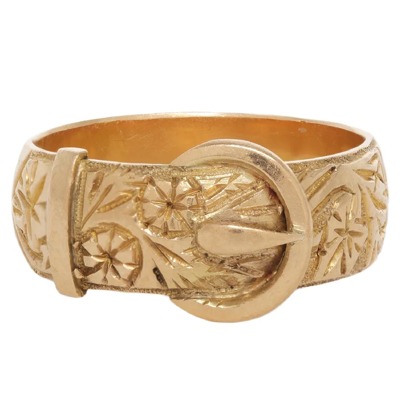 Gold Floral Engraved Buckle Ring