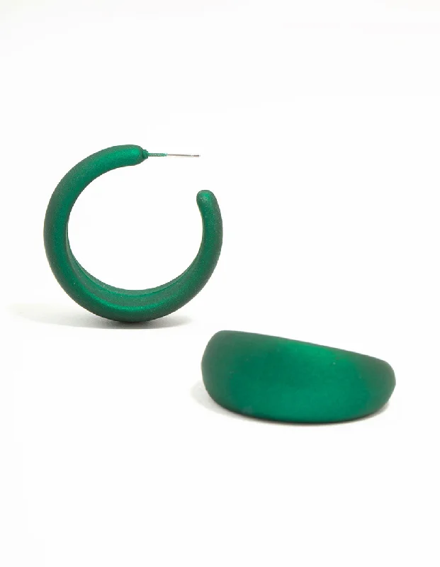 Modern Geometric Earrings-Green Pearlised Hoop Earrings