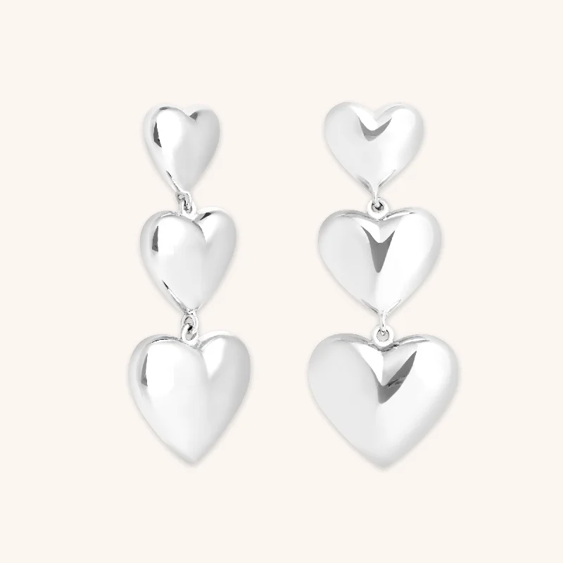 Small Hoop Earrings-Heart Drop Stud Earrings in Silver