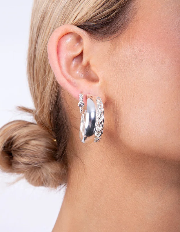 Geometric Dangle Earrings-Silver Multi Twist Hoop Earring 6-Pack