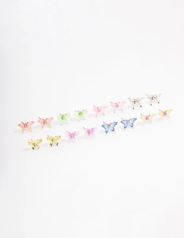 Statement Earrings for Weddings-Pastel Mixed Butterfly Earring 8-Pack