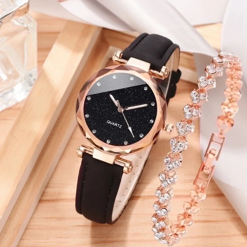 Luxury Leather Band Watch-Casual Round Buckle Quartz Women's Watches