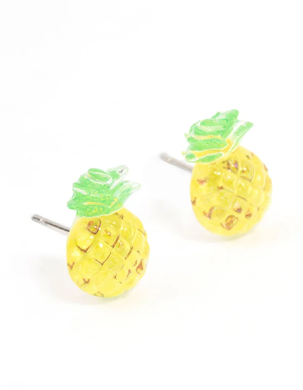 Double Hoop Earrings-Plastic Pineapple Stud Earrings