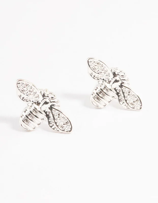 Crystal Stud Earrings-Silver Small Bee Stud Earrings