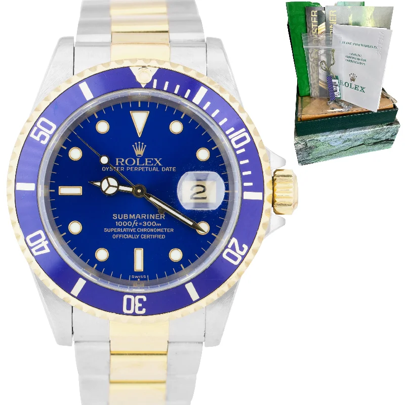 Personalized Leather Watch for Men-Rolex Submariner Date SWISS ONLY A SERIES Steel Gold Blue 40mm Dive Watch 16613