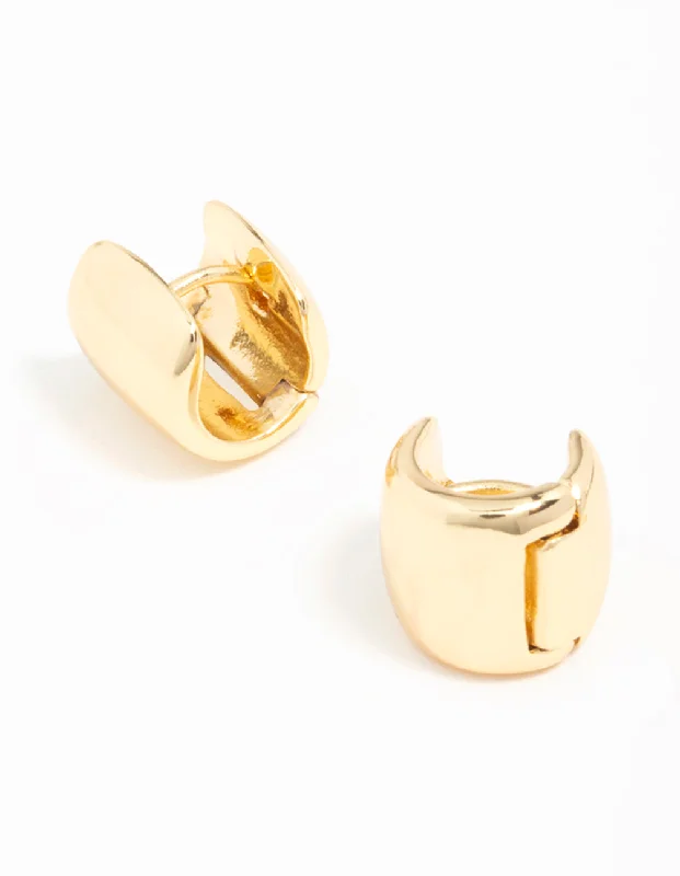 Wedding Earrings-Gold Plated Wide Mini Huggie Earrings