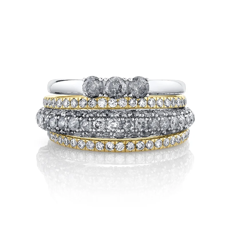 Weekender Ring Stack - White Diamond / 14k Yellow Gold and Sterling Silver