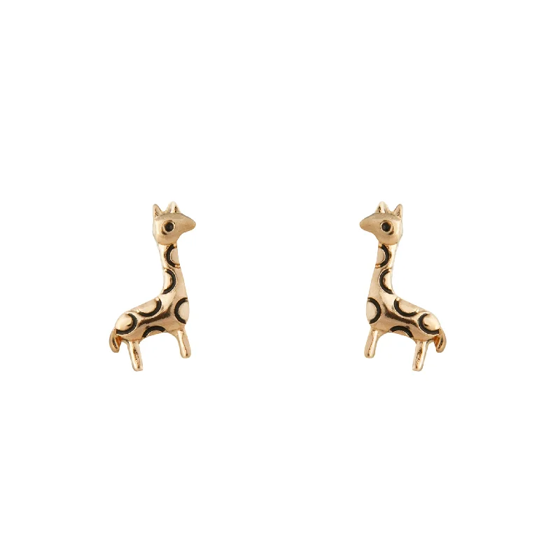 Oval Dangle Earrings-Gold Etched Giraffe Stud Earrings