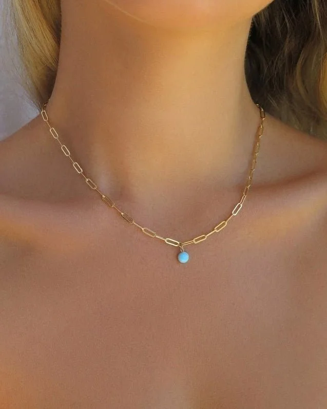 Silver Infinity Pendant Necklace-Turquoise Thick Drawn Cable Chain Necklace  - 14k Yellow Gold Fill