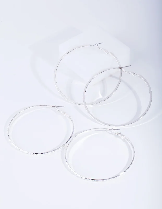 Metal Statement Earrings-Silver Fine Hoop Earring Pack