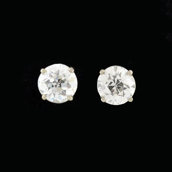 Custom Pearl Earrings-Platinum Old European Diamond Stud Earrings 2.05ctw