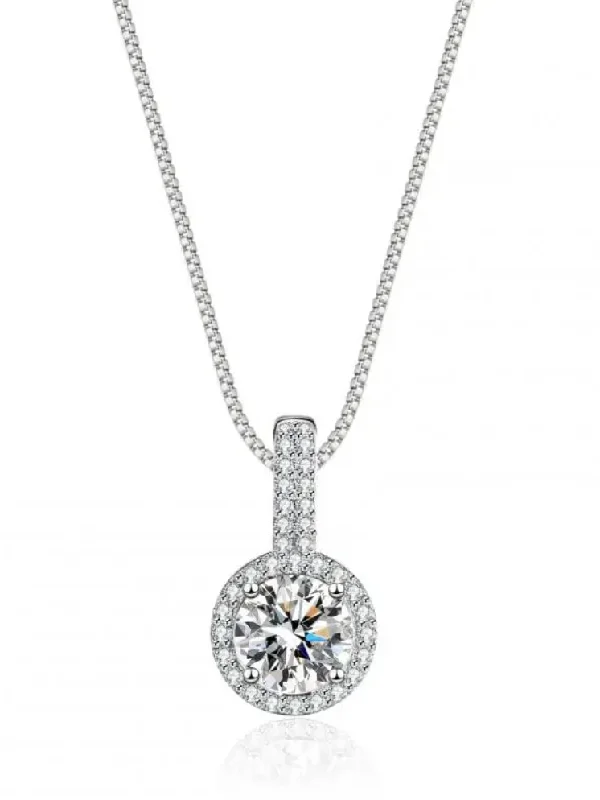 Elegant Sapphire Pendant Necklace-Round Halo Pendant Necklace | S925 | Moissanite