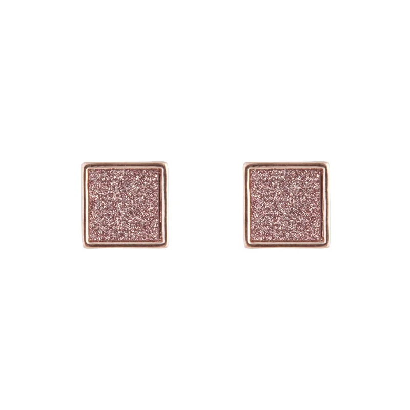 Gold Dangle Earrings-Rose Gold Glitter Inlay Square Earrings