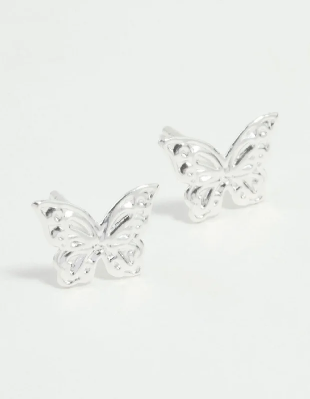 Birthday Gift Earrings-Sterling Silver Butterfly Stud Earrings