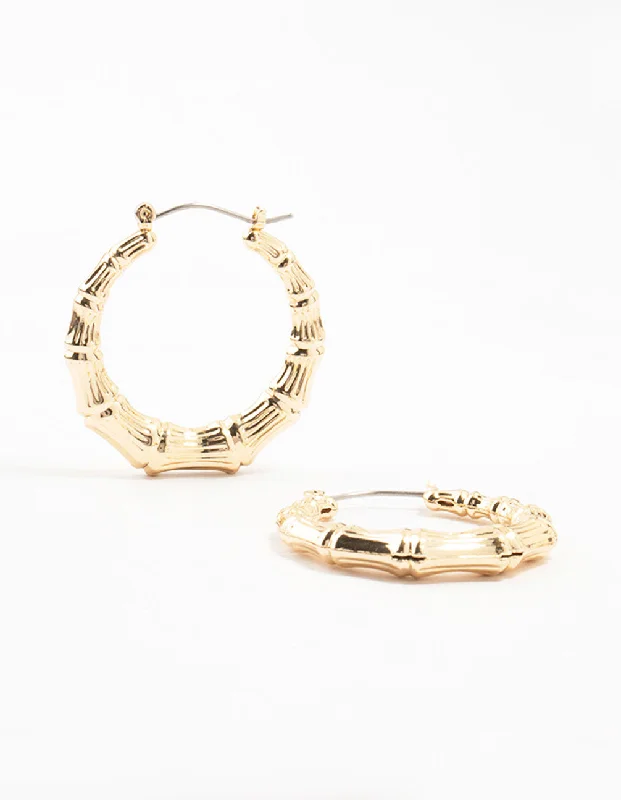 Crystal Drop Earrings-Gold Bamboo Hoop Earrings