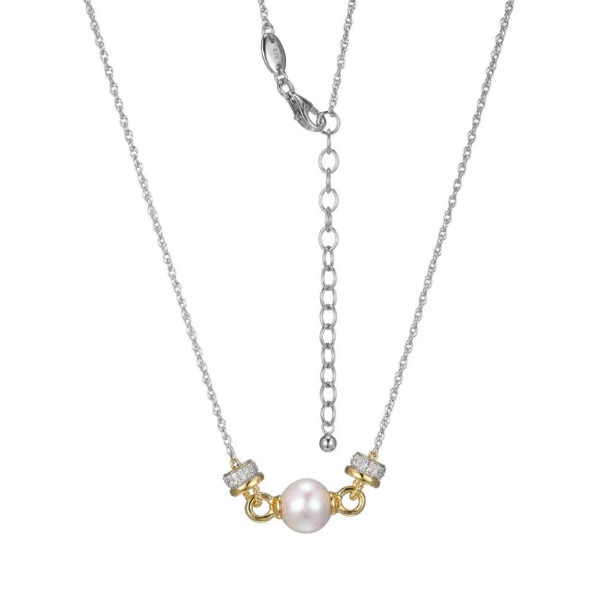 Custom Silver Pendant Necklace-SS Two-Tone 19" CZ and FWP Pearl Necklace