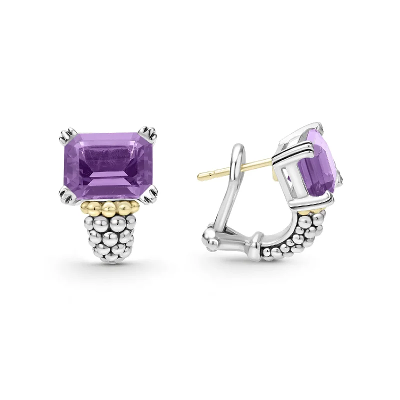 Sterling Silver Dangle Earrings-Glacier Large Amethyst Huggie Earrings