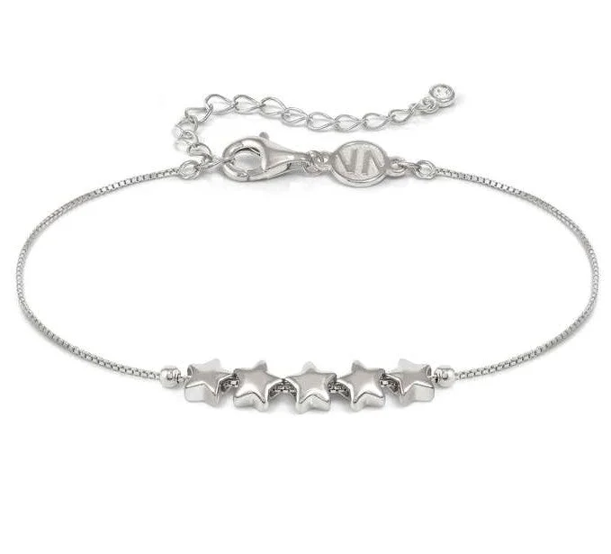 Adjustable Silver Charm Bracelet-Nomination Sterling Silver Cubic Zirconia 5 Star Bracelet