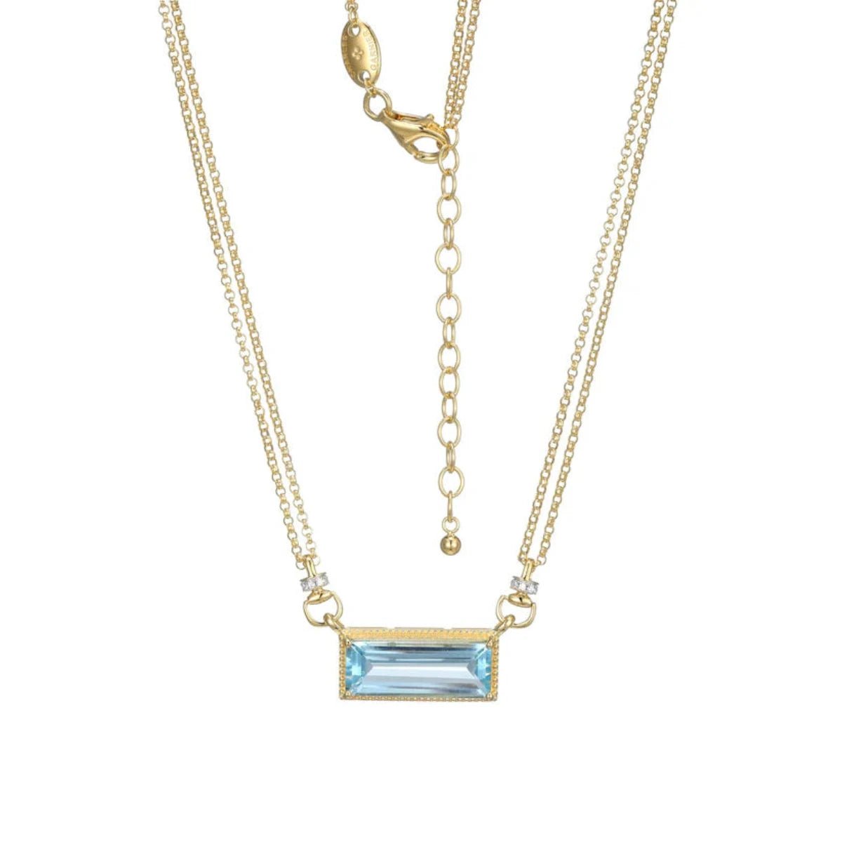 Crystal Pendant Necklace-YGP Sterling CZ Blue Topaz Necklace