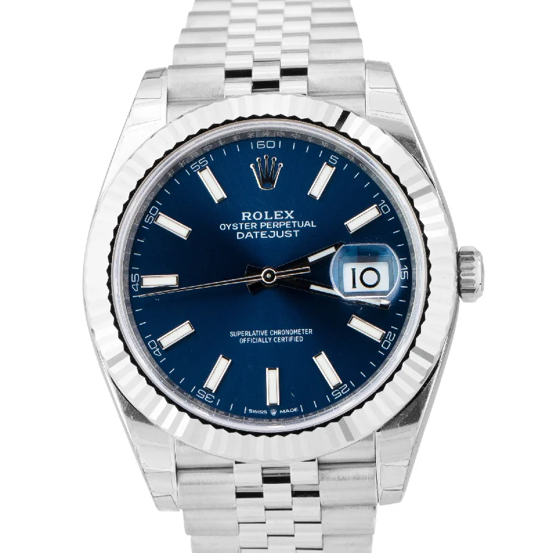 Elegant Women’s Watch with Date Display-STICKERED 2021 Rolex DateJust 41 Blue Stainless Steel Jubilee 41mm Watch 126334