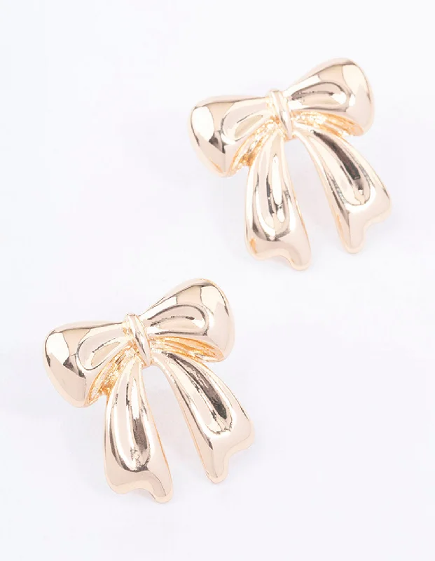 Butterfly Wing Earrings-Gold Chubby Bow Stud Earrings