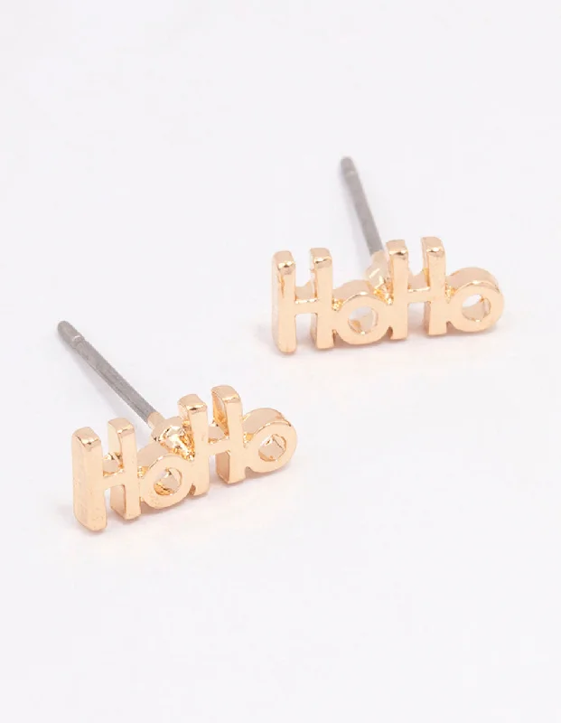 Simple Gold Earrings-Gold Ho-Ho-Ho Stud Earrings