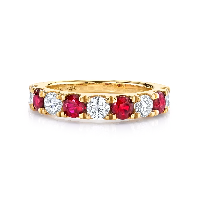 Classic Band - White Diamond and Ruby / 14k Yellow Gold