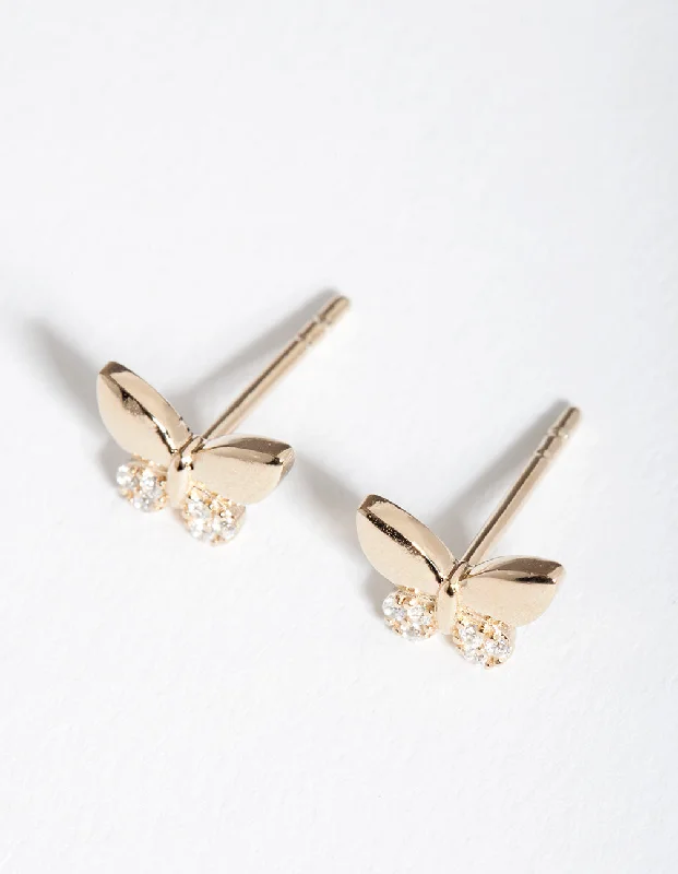 Luxurious Gold Earrings-Gold Plated Sterling Silver Cubic Zirconia Butterfly Earrings