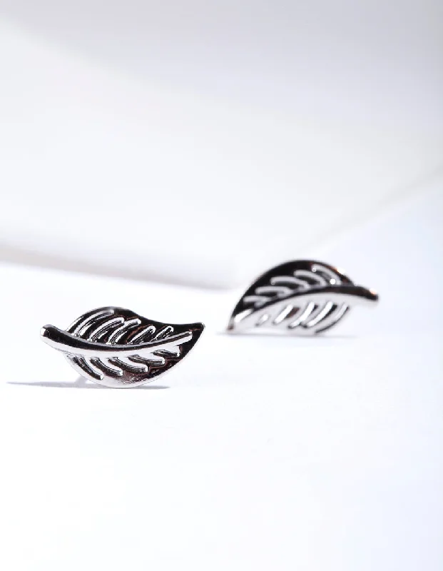 Simple Silver Drop Earrings-Silver Mini Leaf Stud Earrings