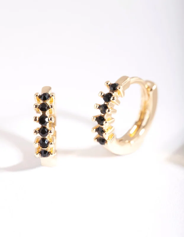 Freshwater Pearl Earrings-Black Diamante Huggie