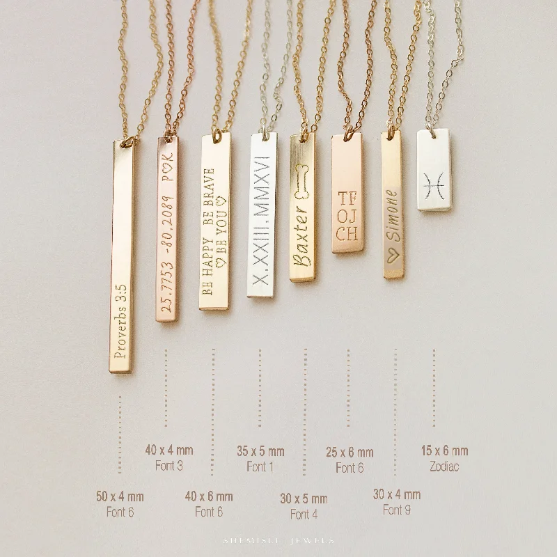 Elegant Birthstone Necklace-Personalized Bar Necklace, Long Layered Name, Date, Unique Engraved Birthday Gift,  Unisex, Gold Filled, Silver • NBV-01